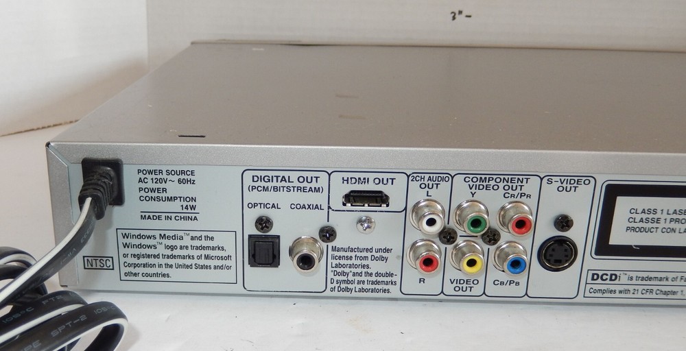 Sylvania DVL1000F DVD Player with AV Cable "NO REMOTE"