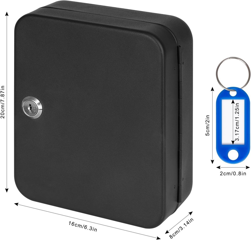 Compact Metal Key Storage Box - Lockable Wall-Mount Organizer with 20 Hooks