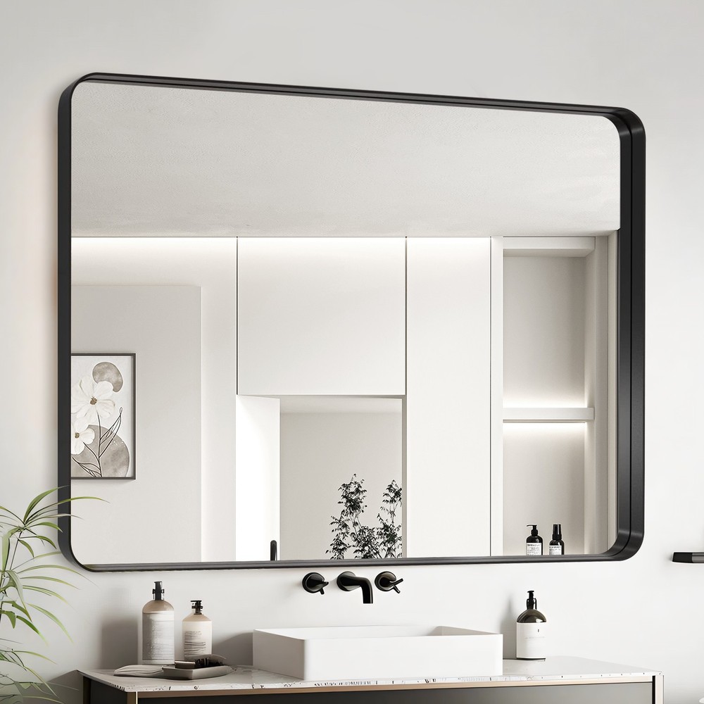 48x32"Black Aluminium Frame Bathroom Mirror