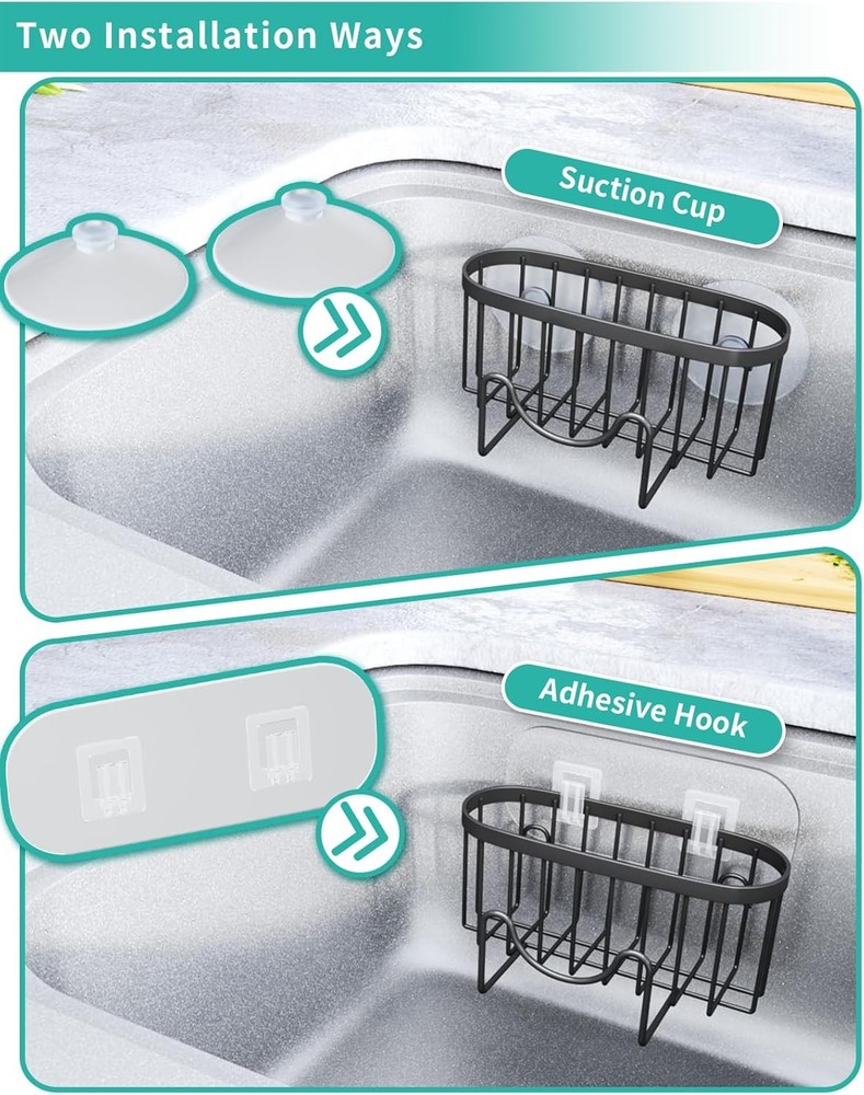 Multifunctional Sponge Holder with Unique M-Shaped, 2 Installation Methods