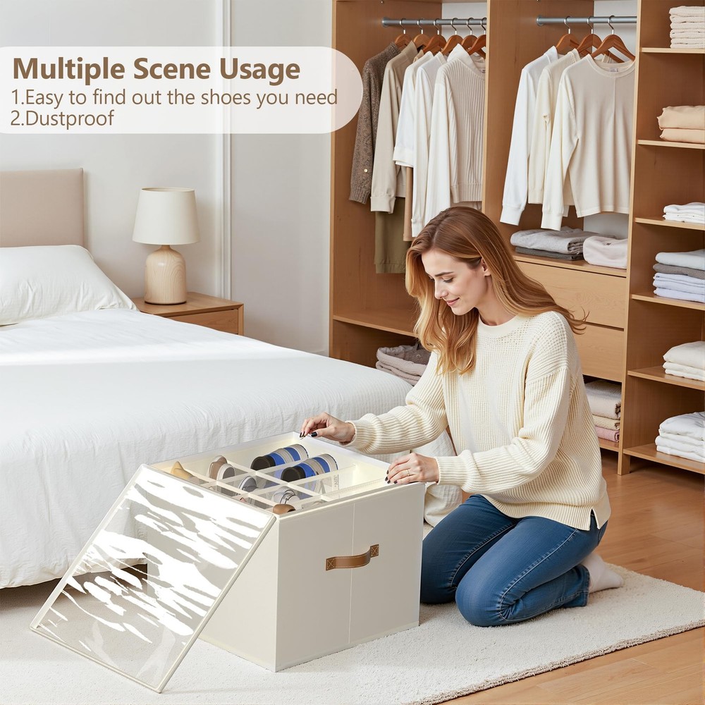Shoe Organizer for Closet,2 Pack Shoe Storage Bins Foldable Shoe Storage Box ...