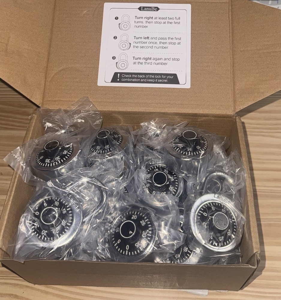 LanuBe Standard Dial Combination Locks – 24 Ct (2” Wide, Black) – New/Open Box