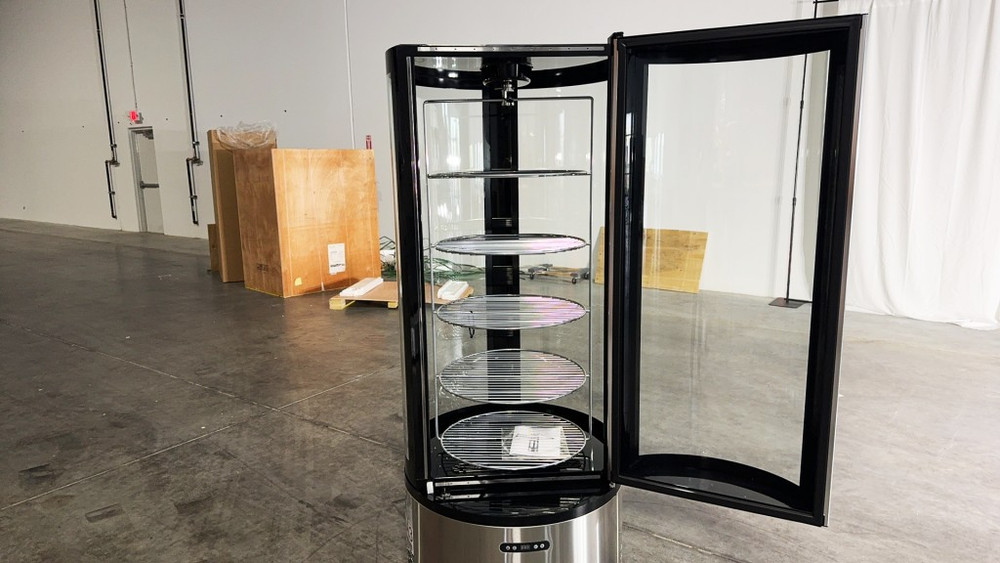 NSF Full View Glass Refrigerator Circular Rotating Cake Display Bakery Case