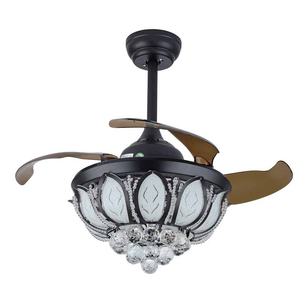 Modern Invisible Ceiling Fan Light Dimmable Lamp W/Remote LED Crystal Chandelier