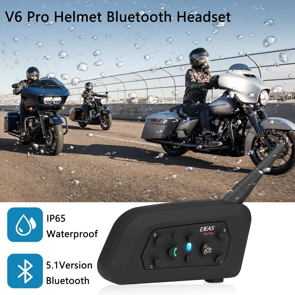 V6 Pro Motorcycle Helmet Bluetooth Intercom Headset 1200M 2 2Pack