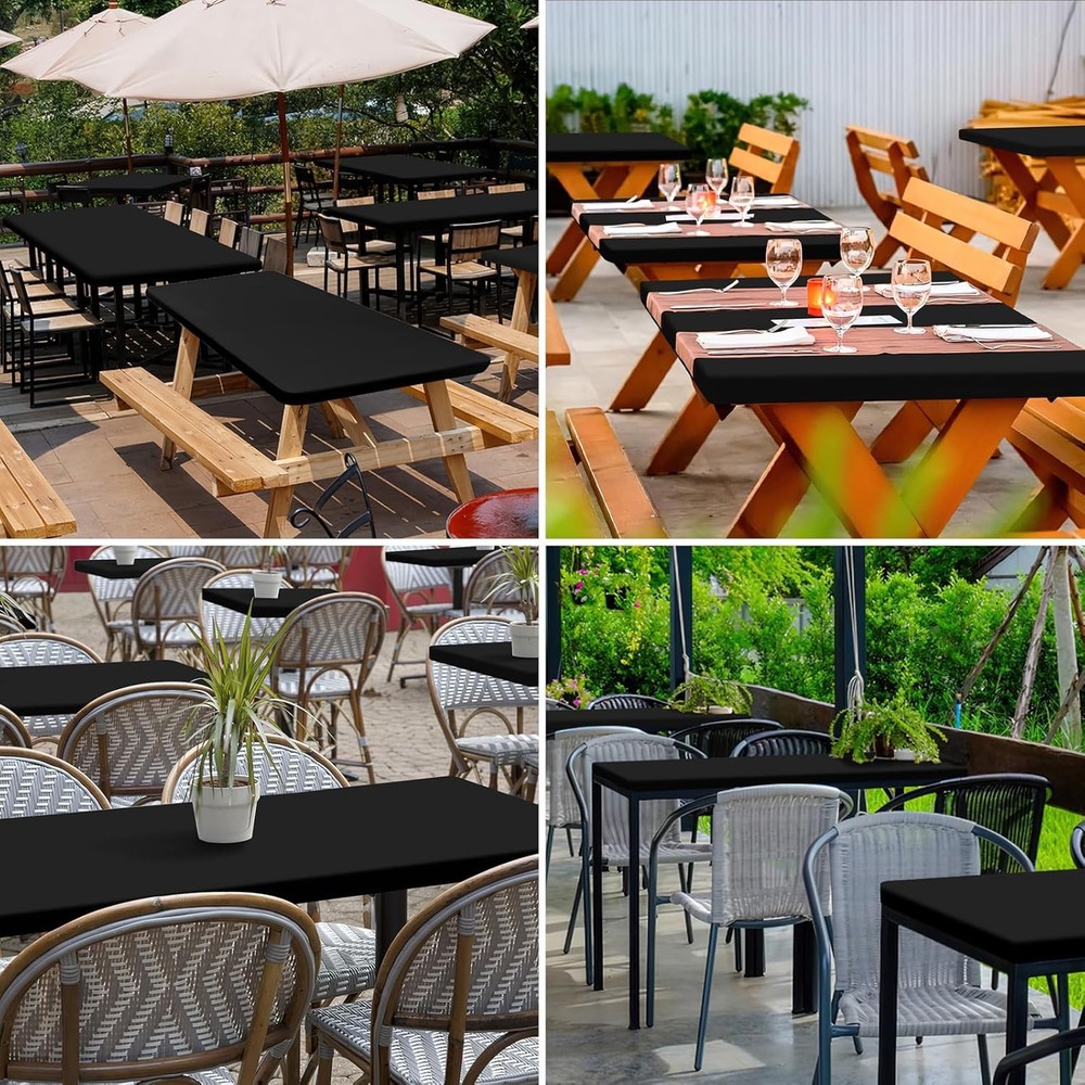 homing 2 Pack Rectangle Table Cloth, Elastic 96" x 30" (Rectangular), Black