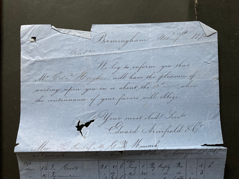 1879 Armfield & Co Birmingham Norwich bill advice