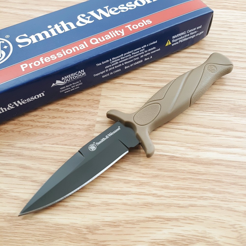 Smith & Wesson Boot Fixed Knife 3" Black Stainless Steel Blade Tan Rubber Handle