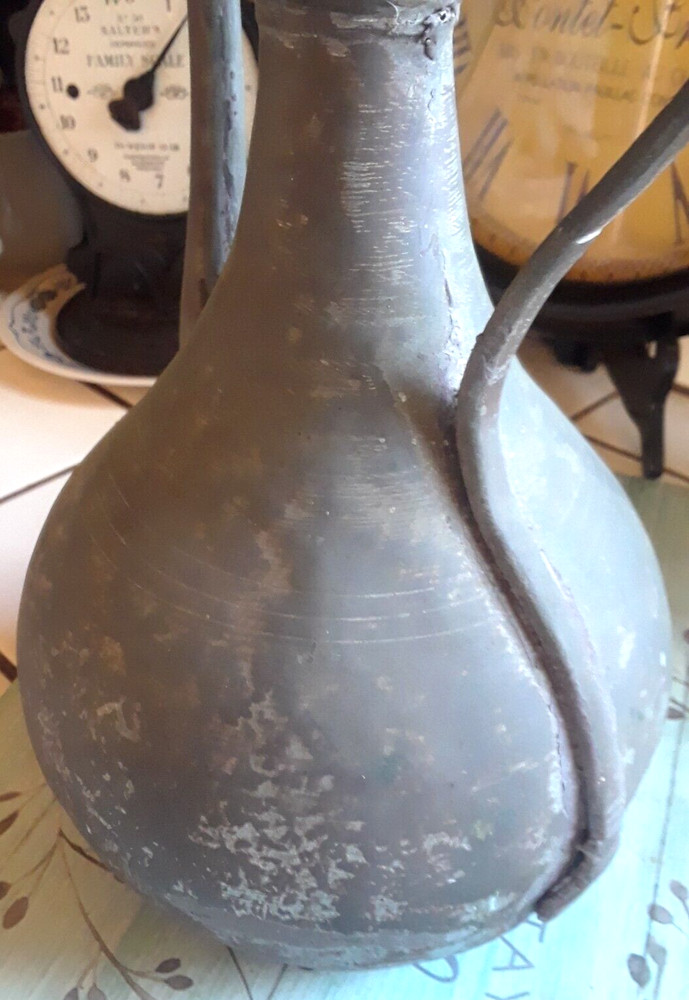 ANTQ Primitive Turkish Rustic Copper Water Urn Pitcher◇Attached Lid◇Lrg 15"