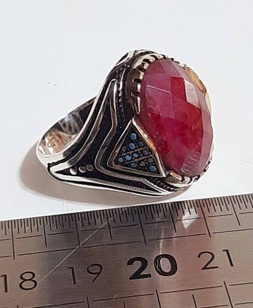 Mens 925 Ruby Turquoise Solitaire Silver Ring Man Sterling $