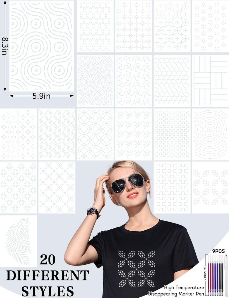 20 Pcs Sashiko Stencils Plastic Embroidery Quilting Sewing Pattern Templates