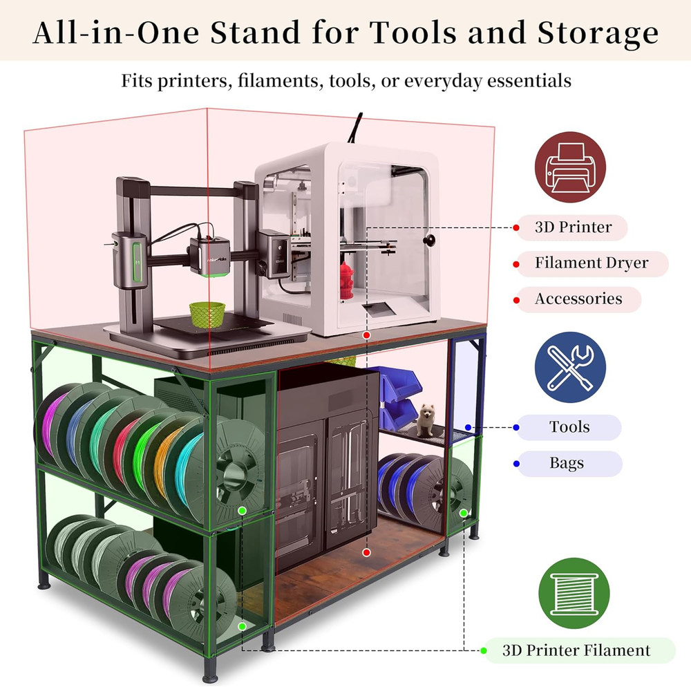 Upgraded 3D Printer Stand, Large 3D Printer Filament Storage Rack for Home Offic