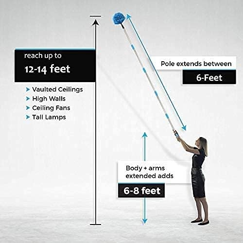 Cobweb Duster with Extension Pole, Medium Stiff Bristles Cobweb Duster Head & 6-