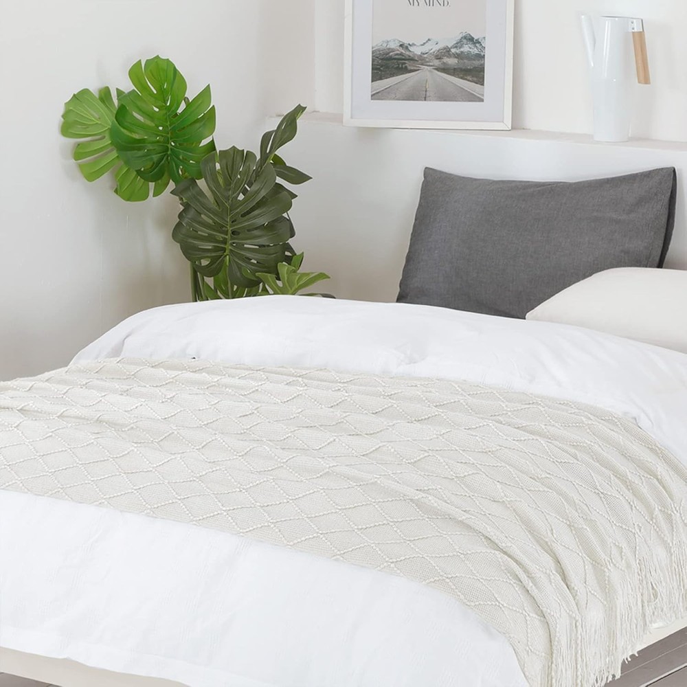 Beige Throw Blanket 50x60 Inches Throw Textured Solid Soft Sofa Couch Decorat...