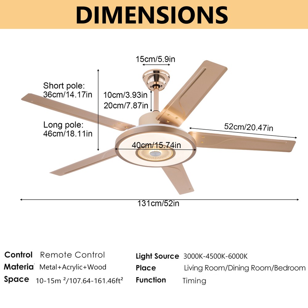 Modern LED Ceiling Fan Remote Controller 3-Color Ceiling Fan with LED Light Home