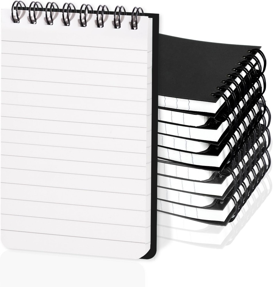 8 Pack 3x5 Mini Spiral Notepads 60 Sheets Lined Pocket Notebooks Black