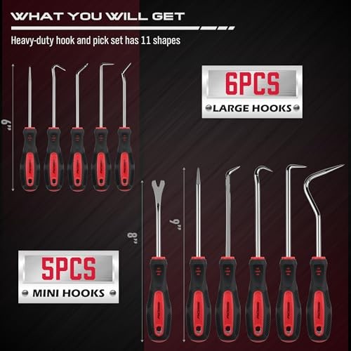 11-Piece Large Hook and Pick Set with Clip Removal Tool, Precision O-Ring