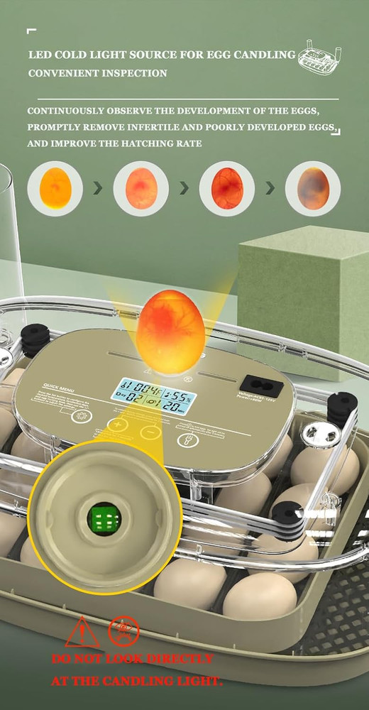 Smart Egg Incubator with Automatic Egg Turner & Built-In Candler, Stable Tempera