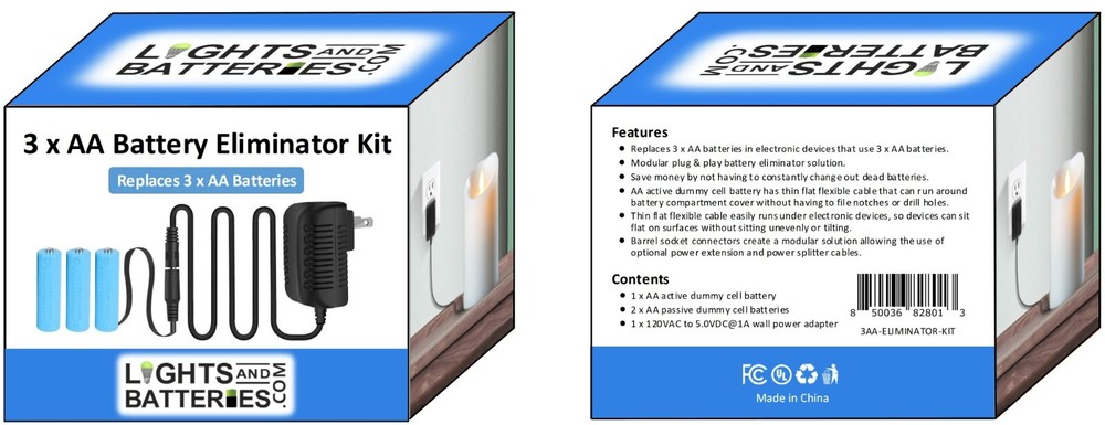 3 x AA Battery Replacement Eliminator Kit for Electronic Devices