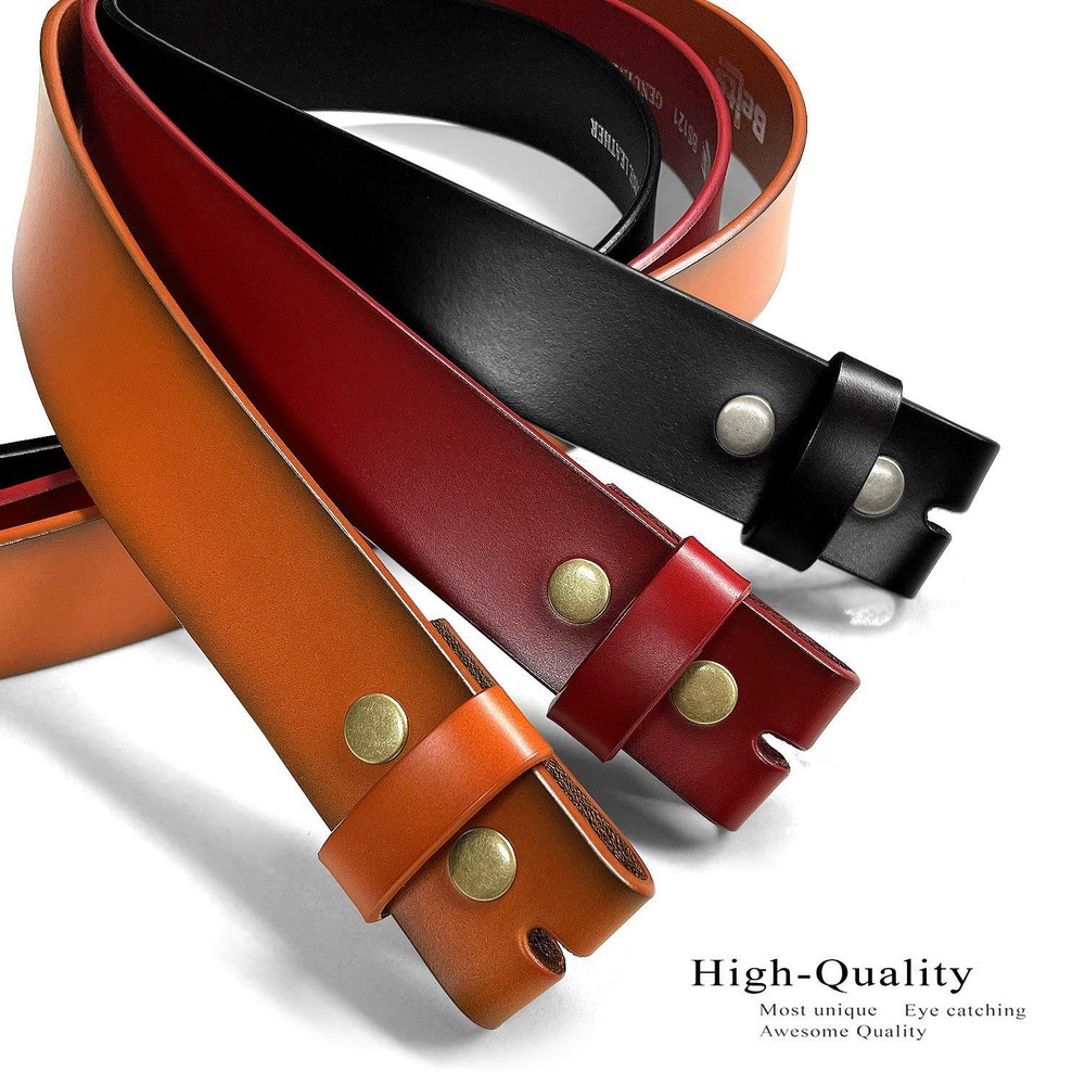 Replacement Belt Strap Genuine Leather Plain Casual Belt Strap with Snaps