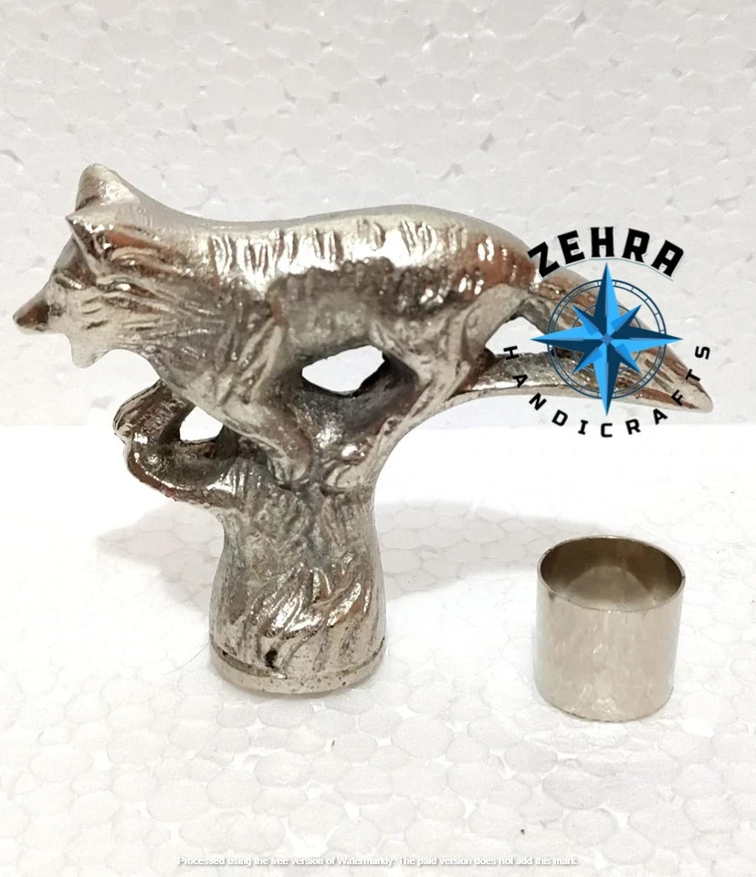 ZEHRA Nautical Vintage Solid Brass Antique Wolf Head Only Handle Walking Stick