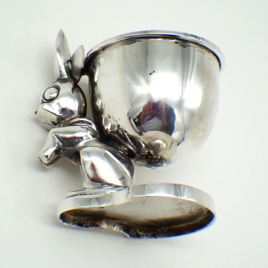 Easter Bunny Figural Egg Cup German 800 Silver Wilhelm Ludwig
