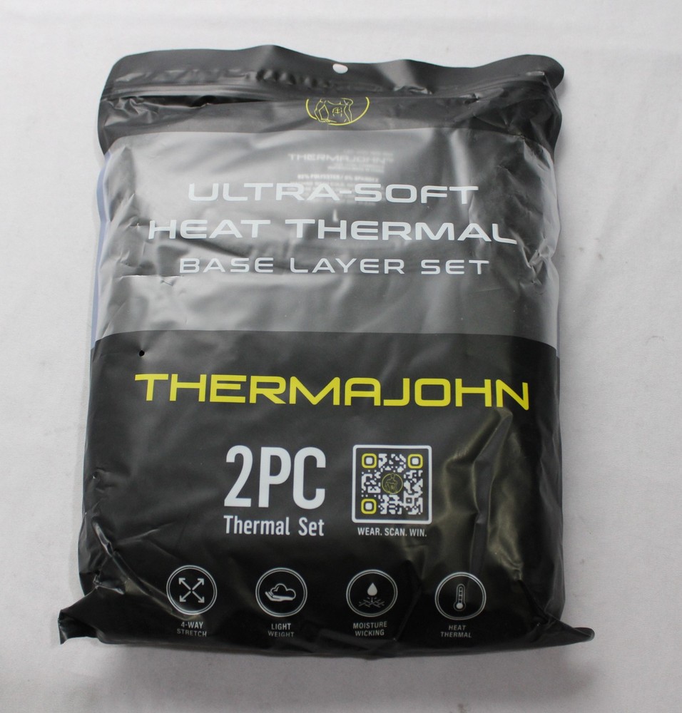 Therma John Men's Solid Crew Thermal Shirt And Pants Set EJ3 Black Large NWT