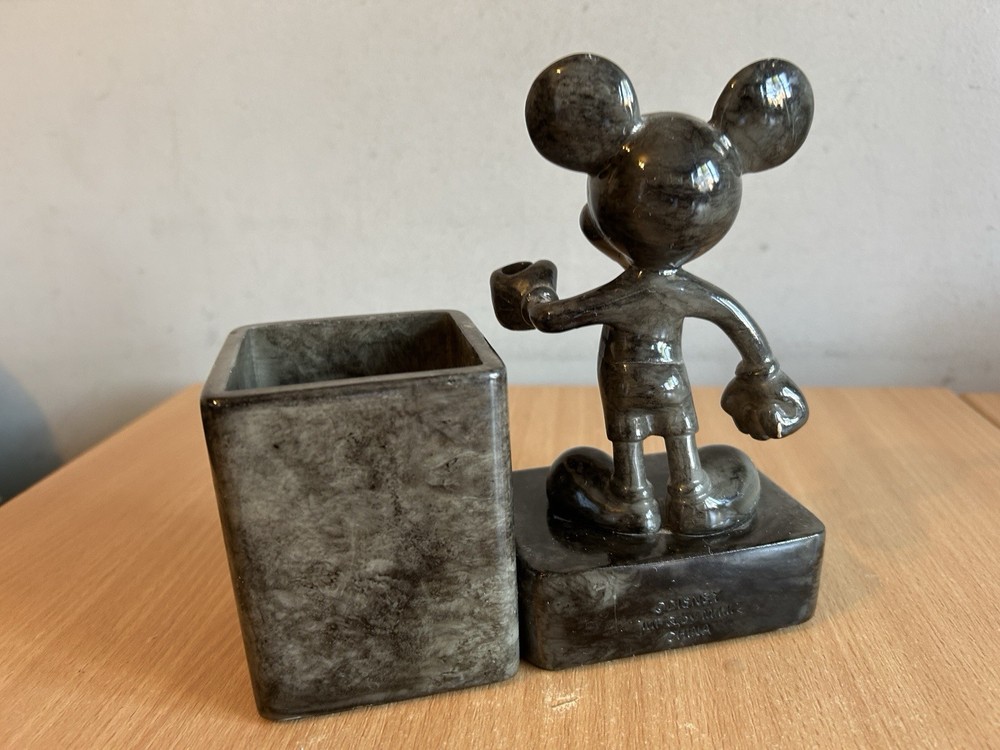 Mickey Mouse Disney Desk Pen Note Holder Pot Hard Plastic Marble Effect
