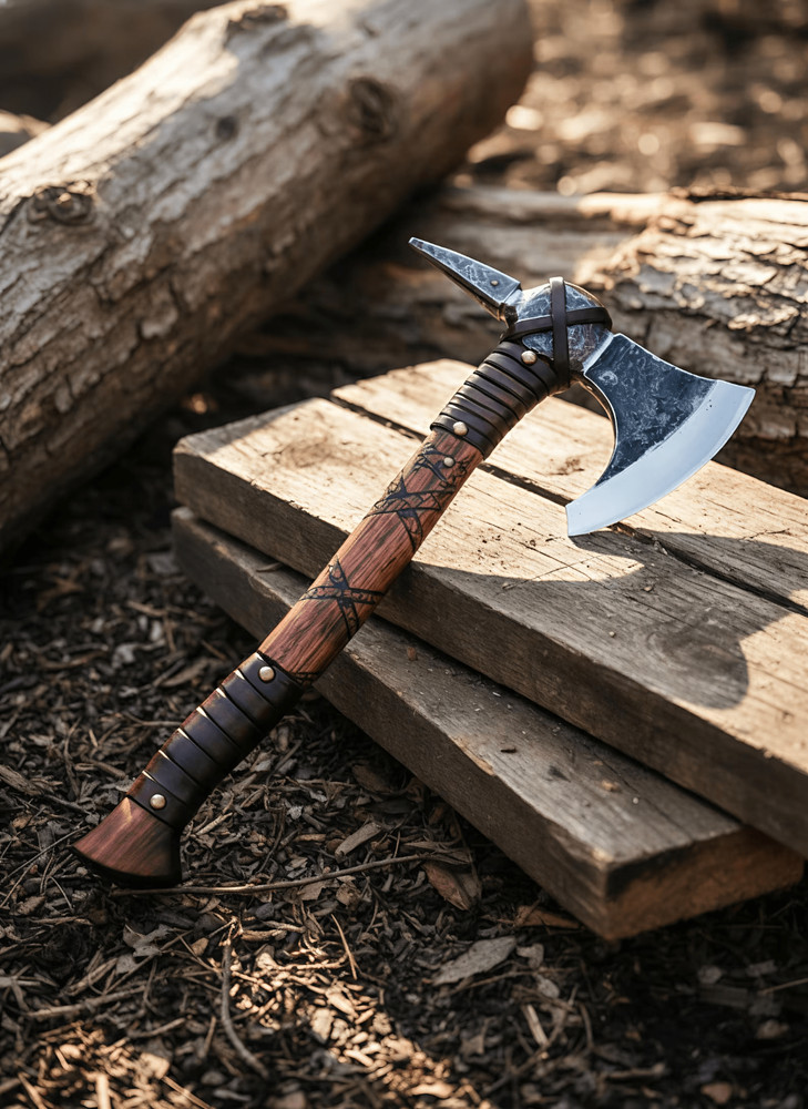 Handmade Tomahawk Axe Double Head Camping Hatchet Leather Wrapped Handle