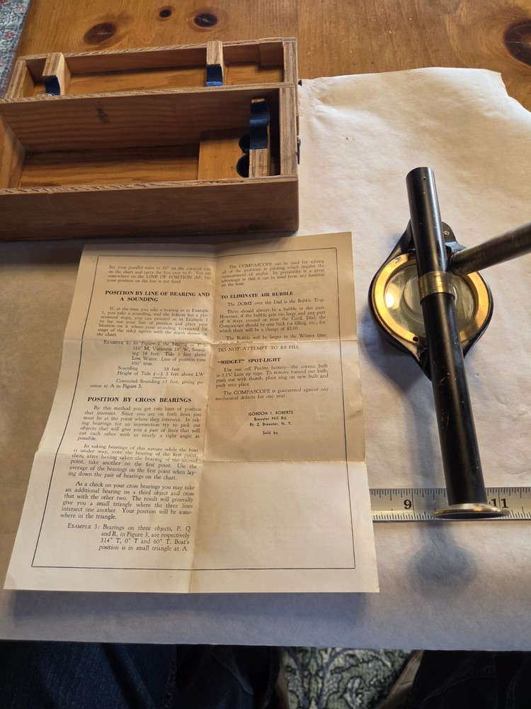 Vintage Compascope with Wooden Case. Post WW2, working! with Working Light.