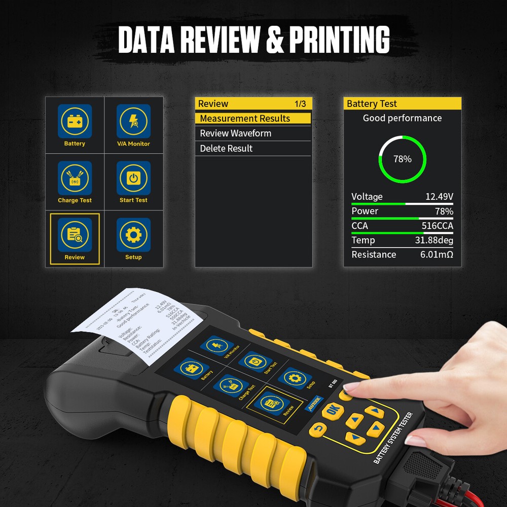 Auto Battery Tester Start Load Leakage Analyzer Data Review 8~30V DC W/ Printer