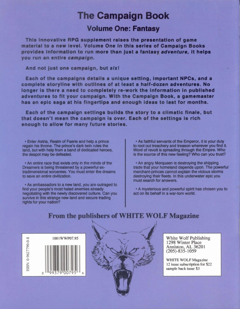 White Wolf Campaign Book OOP RARE