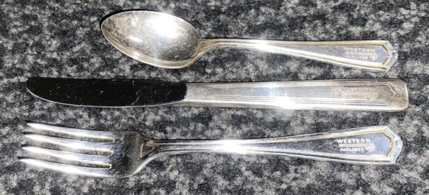 3 Vintage Western Airlines Silver Plated Dinner flatware Fork Spoon & Knife