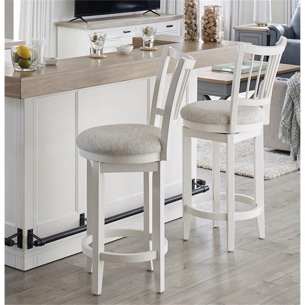 Pemberly Row Set of 3 Quartz Inserted Dining Bar & Spindle Back Swivel Barstools