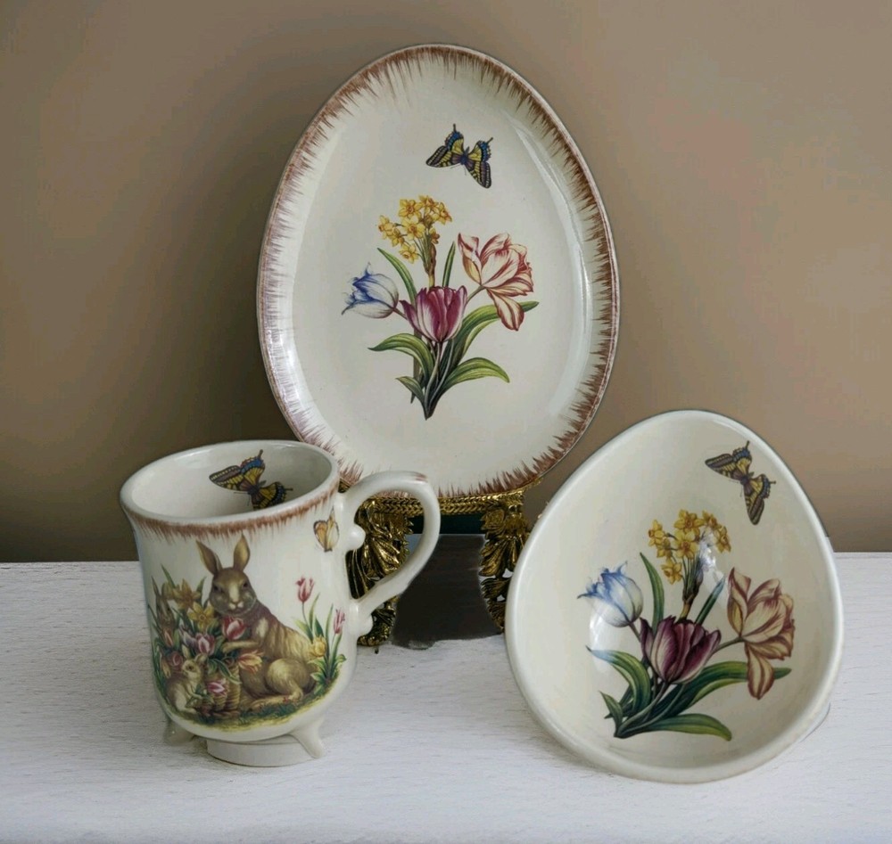 Easter Dinnerware Lot - Egg Shaped, Tulips, Bunny