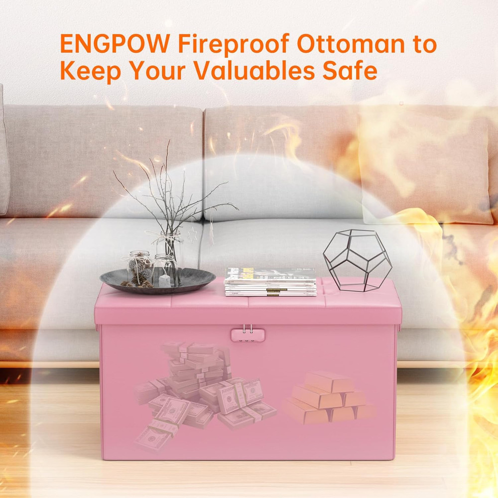 Storage Ottoman Bench,Fireproof Folding Bench with Lock,30 Inches Fire＆Water Res