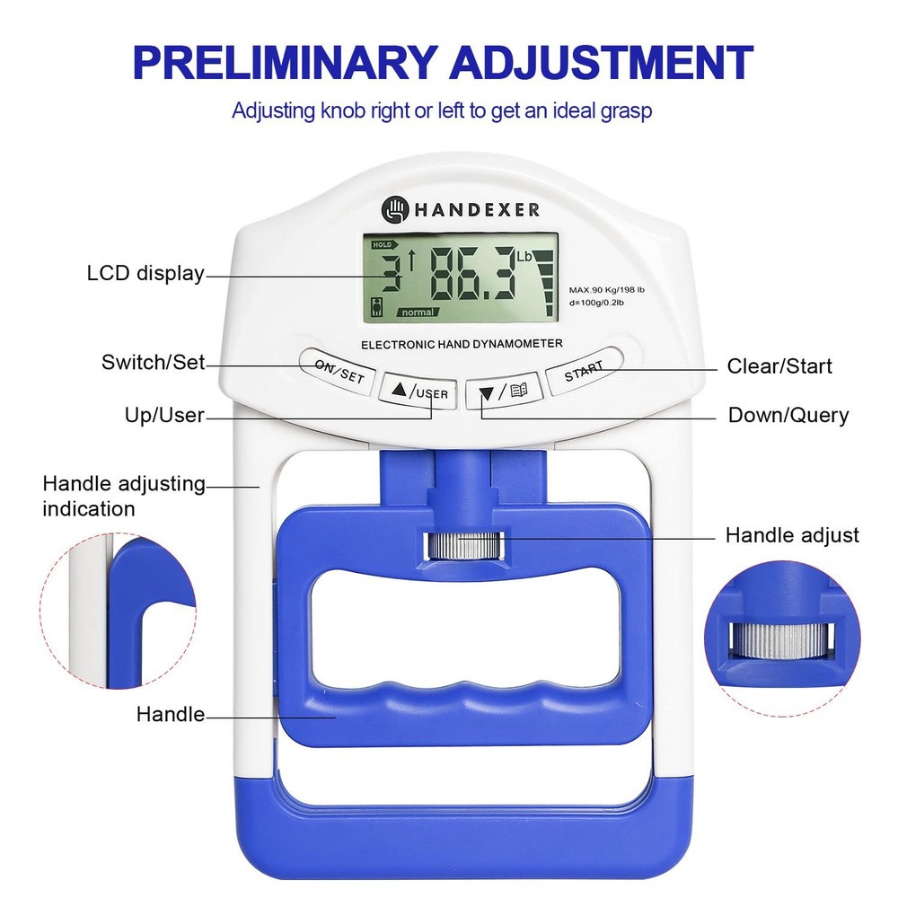 Grip Strength Tester - Hand Grip Dynamometer - Handheld Digital Grip Measurem...