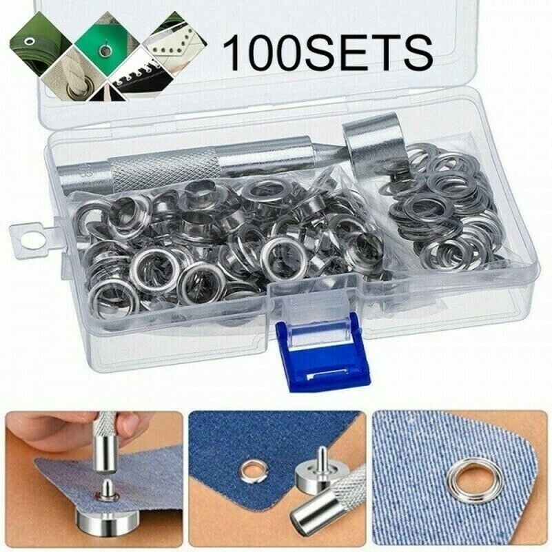 100 Set Eyelets Grommets Buckle with Installation Tools Leather Rivet 10mm