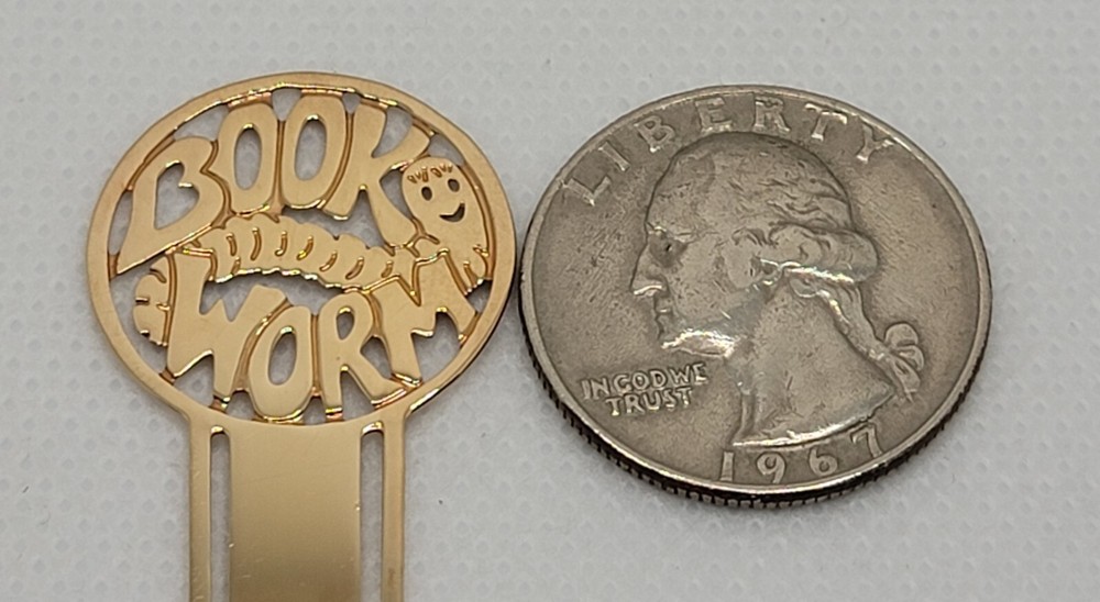 Gold Tone Book Worm Bookmark