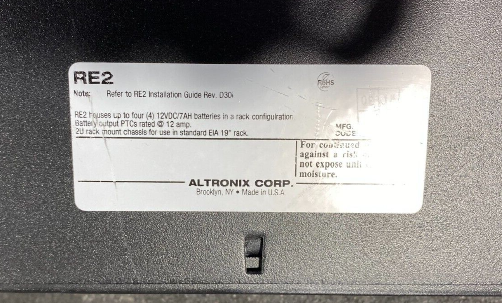 Altronix Rack Mount Battery Enclosure Model RE2