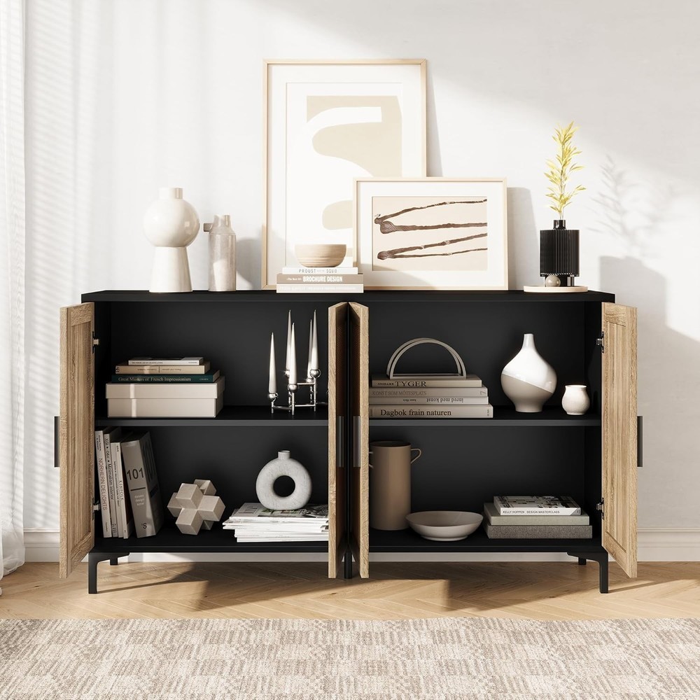Storage Sideboard Buffet Cabinet Rattan Kitchen Buffet Cabinet Accent Organizer