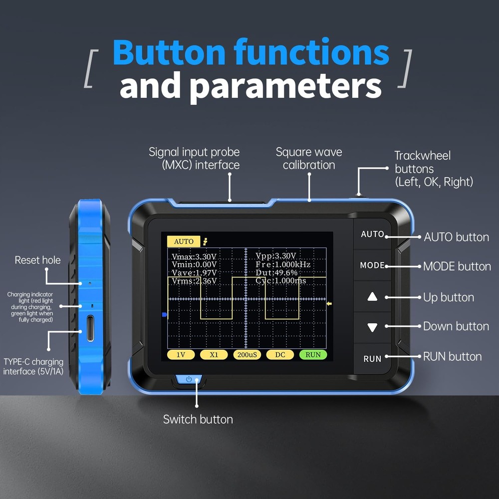 Portable Digital Oscilloscope Handheld Electronics Circuit Repair Debug Tester