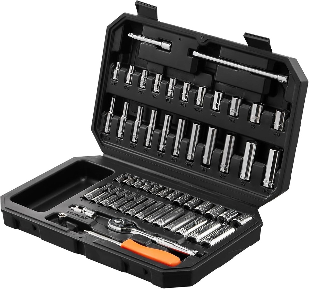 Socket Set, 1/4 Inch Drive Socket and Ratchet Set, 6-Point Socket Opening, 54...