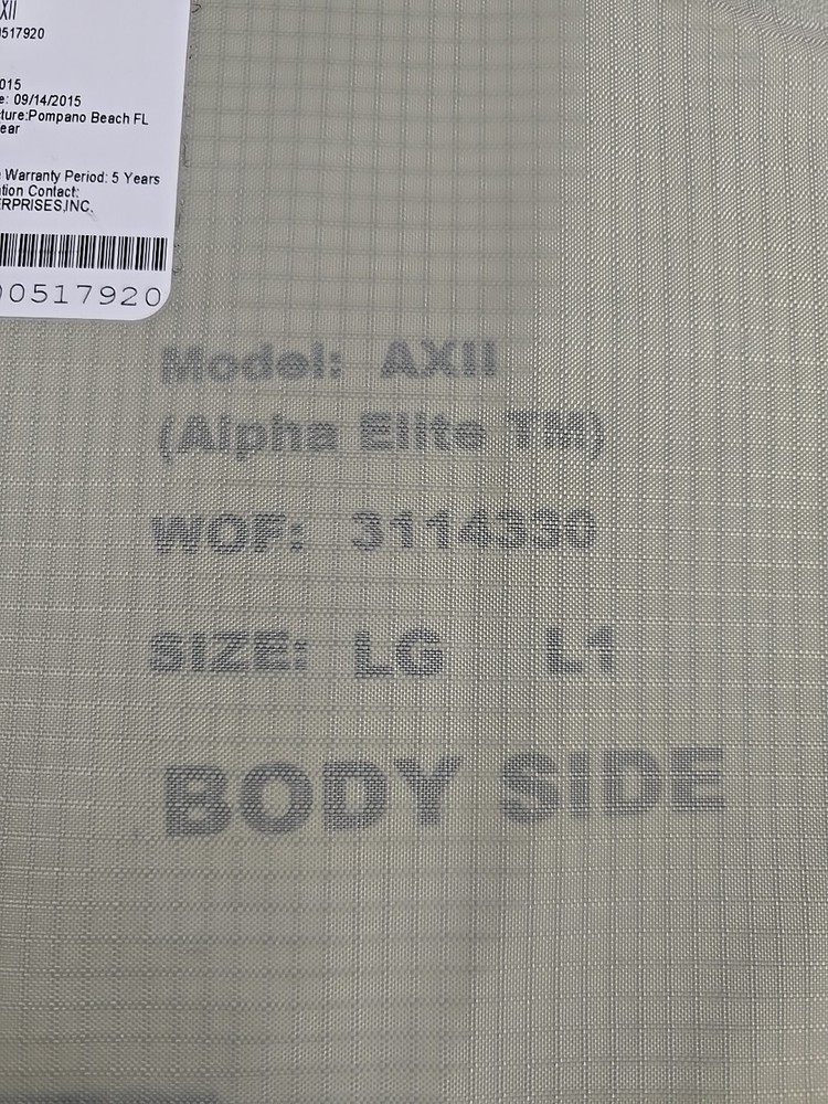 PB Alpha Elite AXII Soft Armor Inserts Large Front/Back