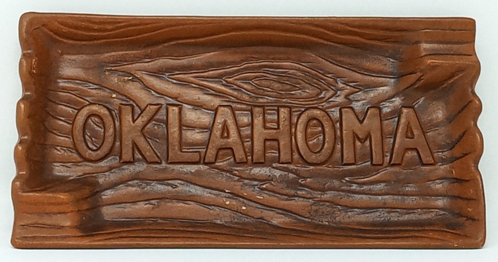 Oklahoma Ceramic Ashtray faux woodgrain pattern 6.25" x 3.25" rectangular 1" t