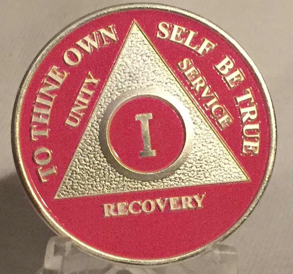 Pink & Silver Plated Any Year AA Chip Alcoholics Anonymous Medallion Coin 1-55