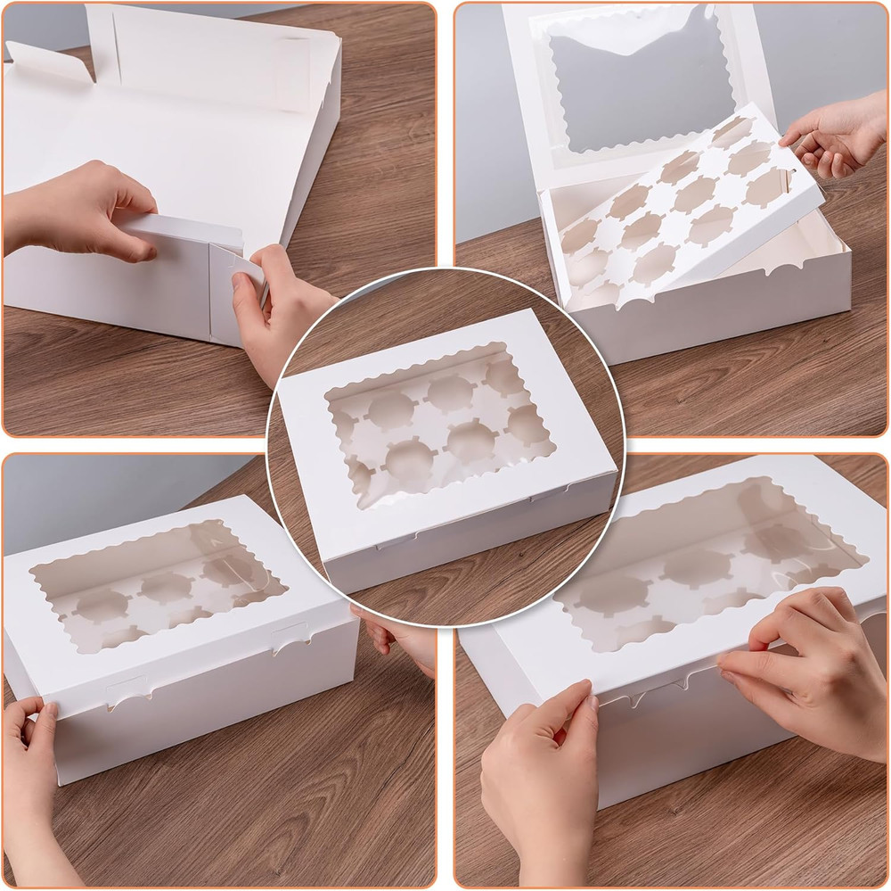 6PCS Cupcake Boxes - Hold 12 Count Cupcake Containers with Window