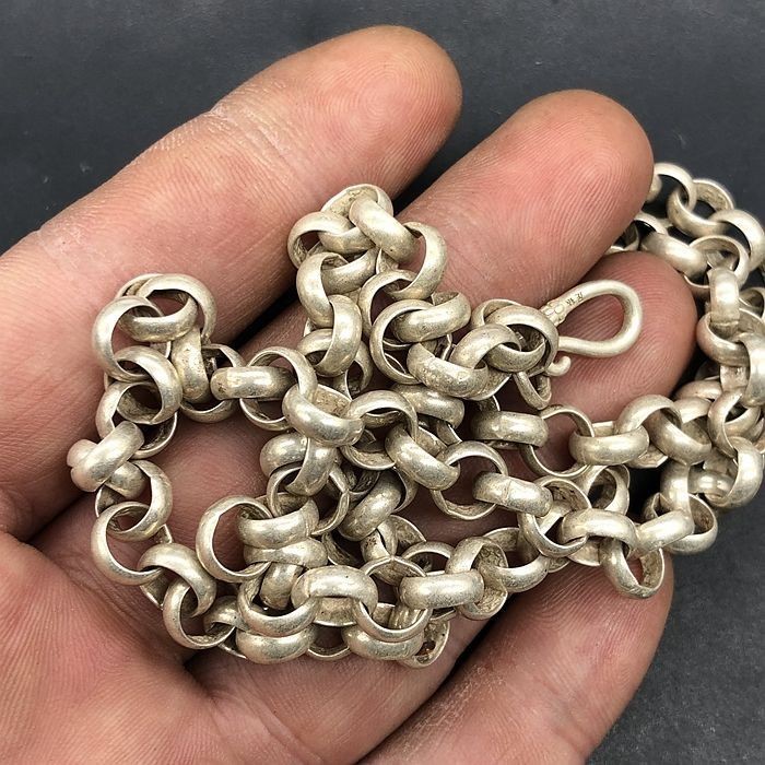 Vintage Thick Silver-Plated Copper Chain, Antique Collection