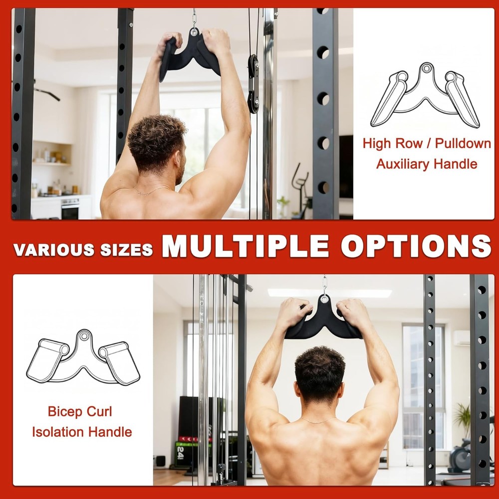 LAT Pulldown 5PC Cable Machine Rowing Bar Set Bicep Curl Tricep Lat Pull Down