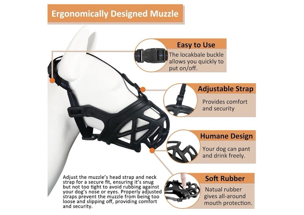 BARKLESS Dog Muzzle Basket Muzzle for Biting Chewing and Scavenging Humane. L